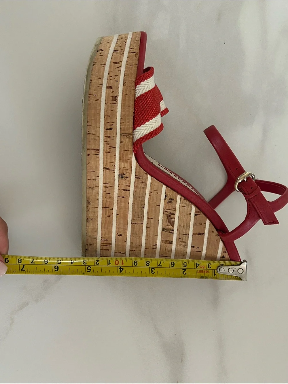 Gucci Red and White Striped Cork Wedge Sandals